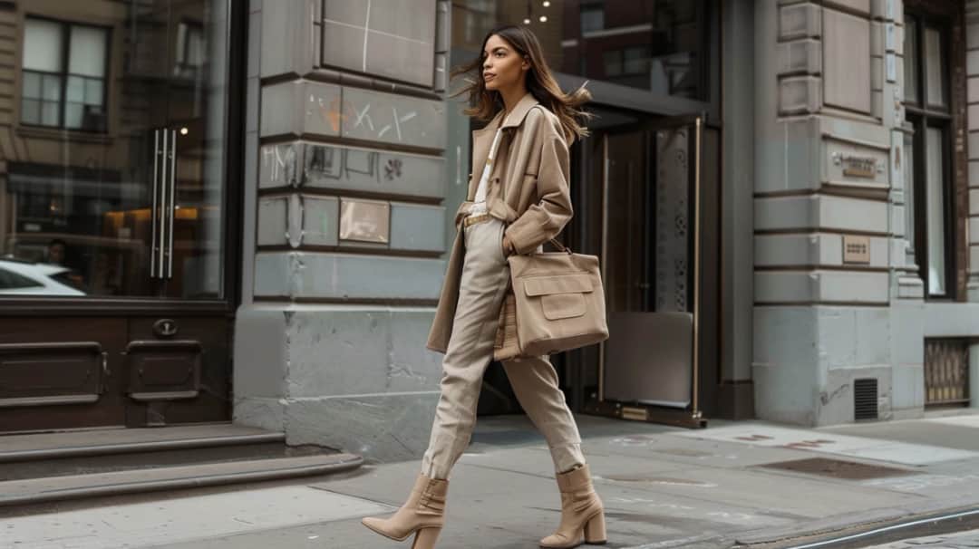 Beżowe trapery damskie – stylizacje z marynarką damską i trapery